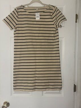 J. Crew Beige Mini Dress with Black Stripes